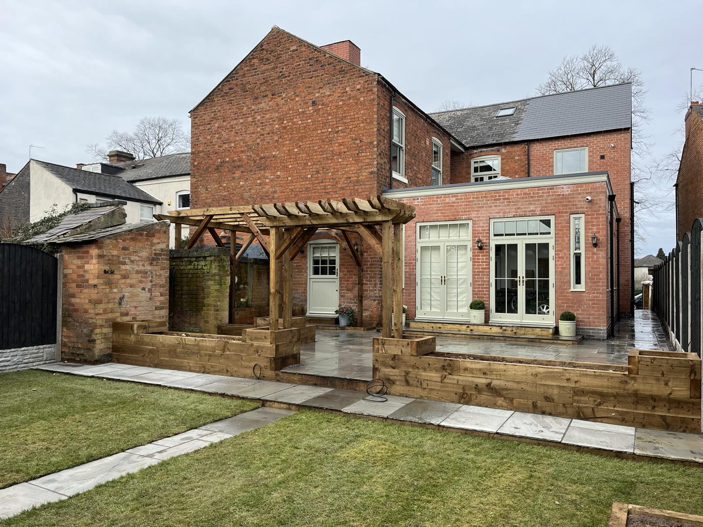 Garden patio design with custom timber framing