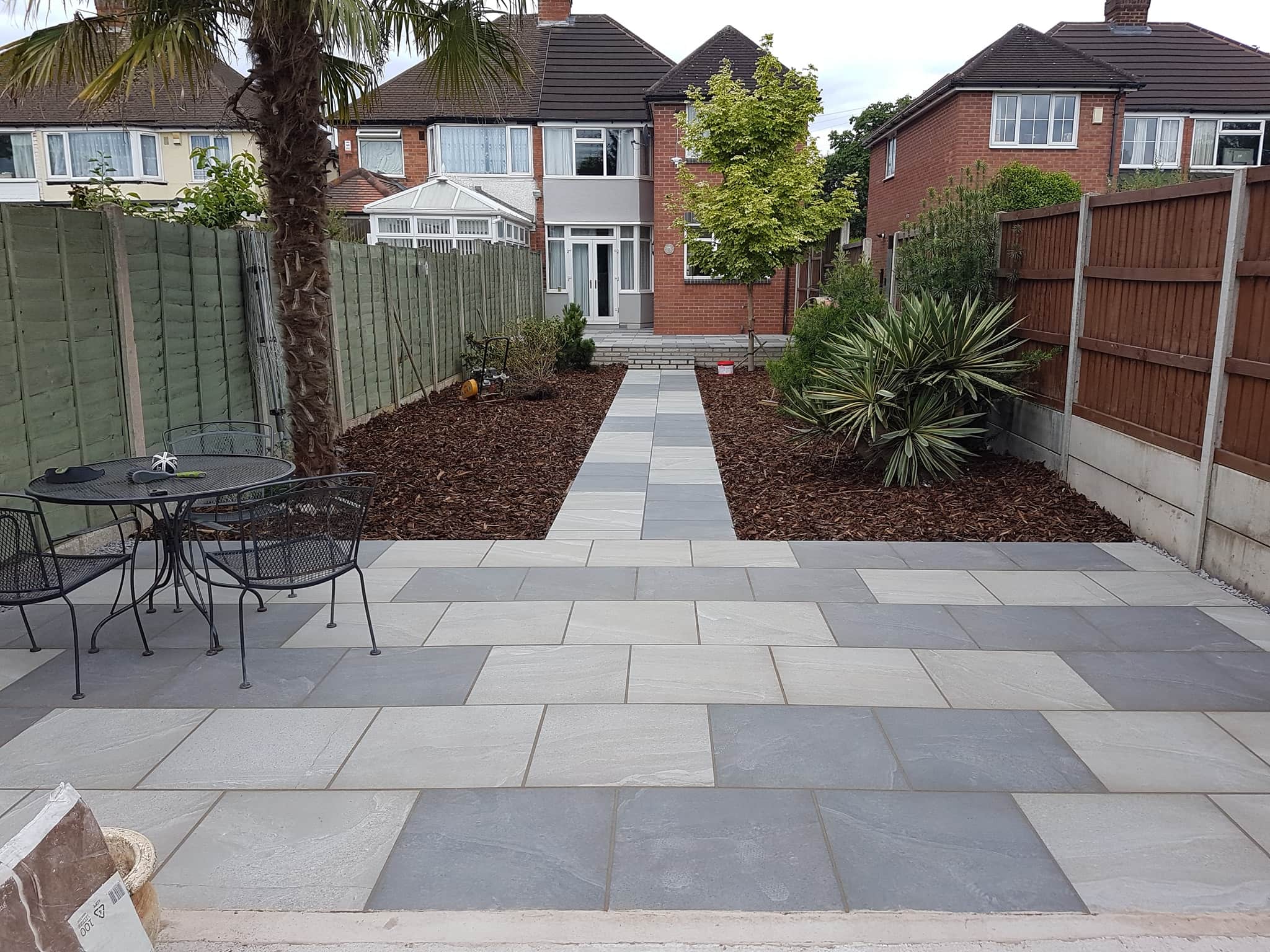Patio installation in Solihull with natural stone slabs