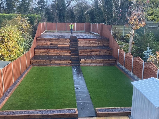 High point of view of the a renovated garden in Solihull